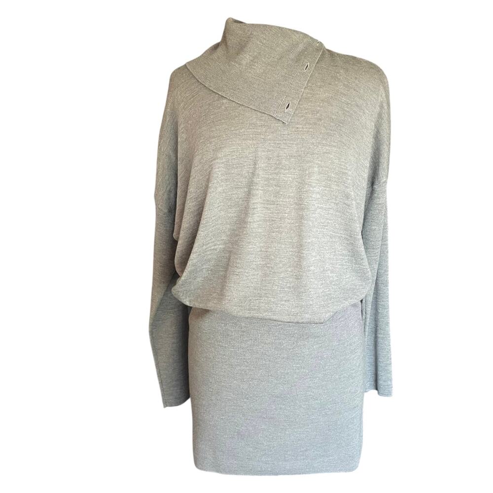 AllSaints Gray Knit Chiffon Flik Dress LARGE Merino‎ Wool Quiet Luxury Old Money